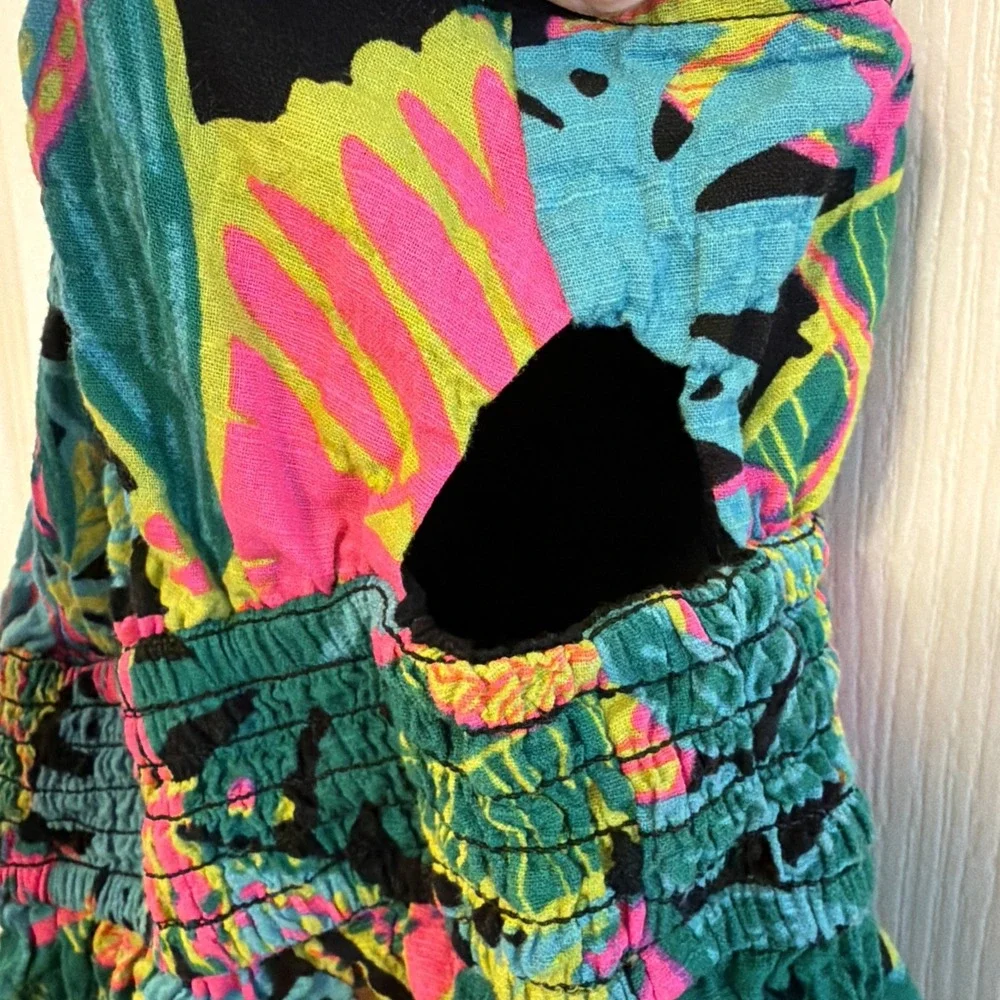 Cat & Jack Girls Cut-Out Maxi or Midi Dress Smocked Sleeveless Tropical Neon XS